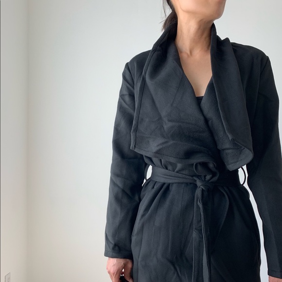 BLACK BELTED LAPEL COAT - Picture 5 of 8